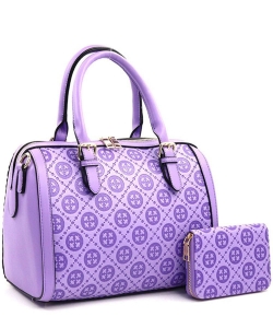 2in1 Fashion Faux Leather Geometric Boston Handbag BCH-9131W LAVENDER